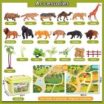 BUYGER 58 Pièces Figurine Animaux de la Jungle Jouet avec Tapis de Jeu Grande Taille de Animaux Sauvages Cadeau Educatif pour Enfants