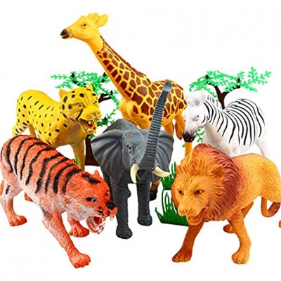 Figurine d’animaux Ensemble de Jouets d’Animaux de la Jungle Jumbo 8 pouces 12 Pièces Animaux en Vynil Sauvages Réalistes pour Enfants Bambins Animaux en Plastique Fête Préférés Apprentissage