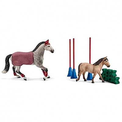Schleich Horse Club Figurine Jument Trakehnen Concours équestre 42456 Multicolore & Farm World Playset Slalom pour Poney 42483 Multicolore