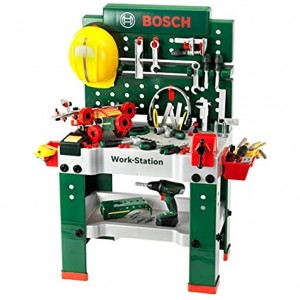 Theo Klein 8485 etabli Bosch N° 1 | 150 Pièces | outils et Accessoires Inclus | Visseuse à Piles avec Fonction Sonore et Lumineuse | pour Enfants à partir de 3 ans