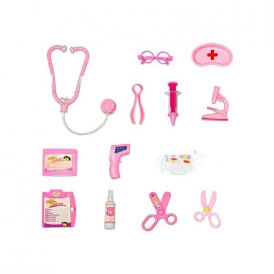 Docteur Toy Kit Enfants Pretend docteur infirmière Jouets en plastique rose Jeu de rôle Cadeaux Toy Set Seringue Stéthoscope Lunettes 13PCS cadeau pour la fête des enfants