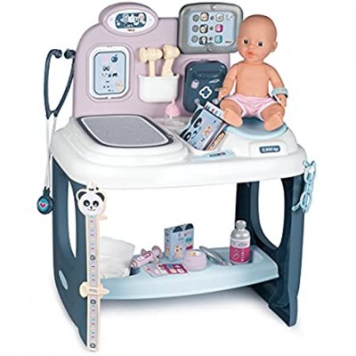 Smoby Baby Care Centre de Soins Pour Poupons et Poupées Tablette Electronique + 1 Poupon Fonction Pipi Inclus 28 Accessoires Docteur 240300