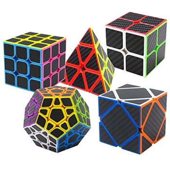Coolzon Speed Magic Cube Ensemble Pyraminx + Megaminx + 2x2x2 + 3x3x3 + Skewb 5 Pack Puzzle Cube Set dans Boîte-Cadeau Nouveau Cubo Autocollant de Carbone Fibre Ultra Rapide