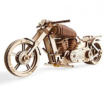 UGEARS Moto en Bois à Construire – Kit de Bricolage – Miniature Mécanisée Fonctionnante – Moteur à Elastique et Grande Roue Arrière – Idée Cadeau pour Motards Moto VM-02