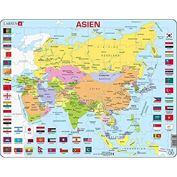 Larsen K44 Carte Politique de l'asie édition Allemand Puzzle Cadre avec de 70 pièces