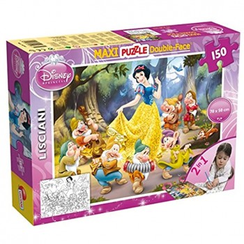 Lisciani Maxi Puzzle pour enfants à partir de 6 ans 150 pièces 2 en 1 Double Face Recto Verso avec le dos à colorier Disney Blanche-Neige 46751