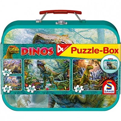 Schmidt Spiele 56495 Dinos Coffret de Puzzles 2x60 2x100 Pcs