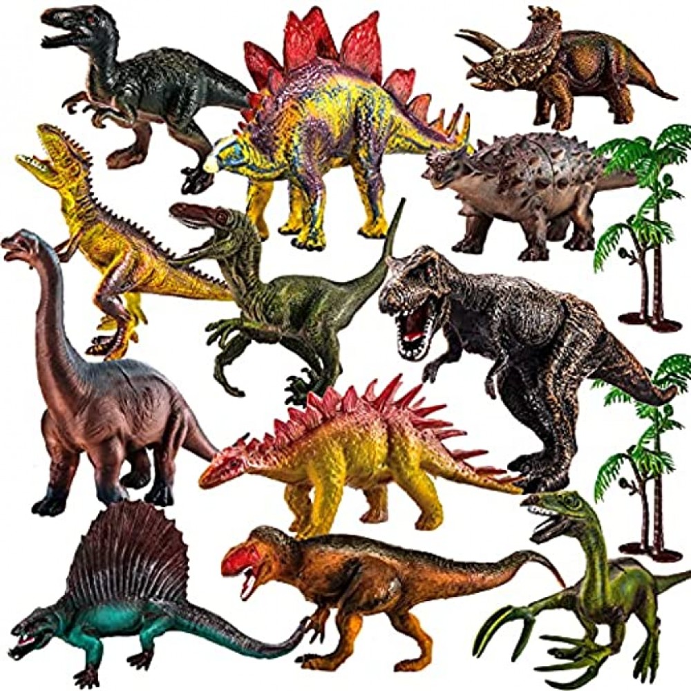 TOEY PLAY Dinosaure Figurine Jouet 12 Pièces Grande Dinosaures Ensemble pour Enfant 3 4 5 Ans avec Arbres Tyrannosaure Éducatifs Cadeaux