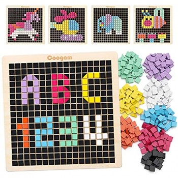 Coogam Puzzle mosaïque en Bois,370PCS Blocs de Motif de Forme avec 8 Couleurs Jeu de société Pixel STEM Montessori Jouets Cadeau pour Tout-Petits Enfants garçons Filles
