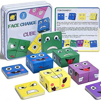 EITO Cube de Construction Emoji Puzzle Cube en Bois Jeux Interactif Emoji Bloc Cube Assorti Puzzle Bois pour Bébé 16 Cubes 64 Cartes-Cadeaux