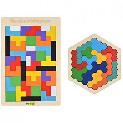 Hotgod Puzzle Tetris hexagonal en bois pour tout-petits Tangram Puzzle Montessori Cadeau éducatif pour enfants et adultes