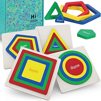 Jouets en Bois pour Enfant 4 pcs Montessori 3D Arc-en-Ciel Puzzles Géométriques Forme Stack Tri et Couleur Puzzle Jeux Educatifen pour 1 2 3 4 Ans Enfant Bébés Cadeau Noël Anniversaire