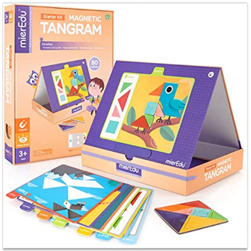 mierEdu Puzzle Enfant Jeux Montessori 3 Ans Jeux magnetique Enfant Puzzle en Bois 80pieces Tangram Enfant pour 3-6 Ans 1 Personne