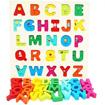 Toys of Wood Oxford Lettres Puzzles en Bois -26 Alphabet Coloré pour Apprendre Les Lettres Assortir et Trier Jeux educatif Enfant 2 Ans