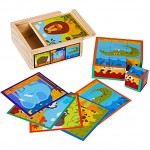 Toys of Wood Oxford Puzzle de Cubes en Bois- Puzzle de 9 Cubes en Bois pour Faire 6 Images d'animaux Sauvages dans Une boîte en Bois-Puzzle Enfant 2 Ans- Jeux Educatif Enfant 2 Ans Garcon Fille