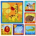 Toys of Wood Oxford Puzzle de Cubes en Bois- Puzzle de 9 Cubes en Bois pour Faire 6 Images d'animaux Sauvages dans Une boîte en Bois-Puzzle Enfant 2 Ans- Jeux Educatif Enfant 2 Ans Garcon Fille