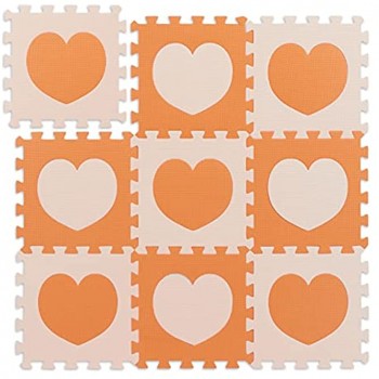 Relaxdays Tapis Motif cœur 18 pièces de Puzzle en Mousse EVA sans substances nocives Dimensions : 1 x 91,5 x 91,5 cm Orange Beige 10037472_1360