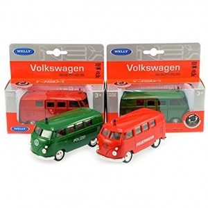 Welly- Volkswagen '63 T1 Bus Police Pompiers dans Carton Figurine 21602Z Multicolore