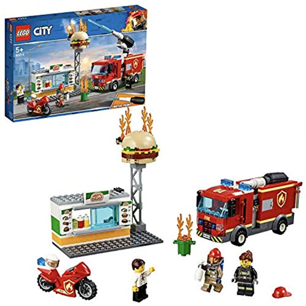 LEGO 60214 City L’Intervention des Pompiers au Restaurant de Hamburgers Caserne avec Camion Jouet pour Enfant de 5 Ans et +